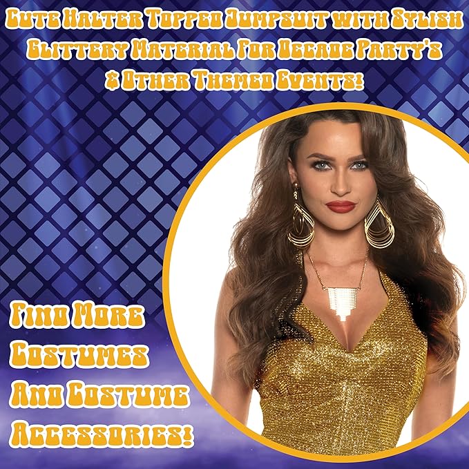 Shining Star 70's 80's Gold Disco Diva Jumpsuit Women's Costume