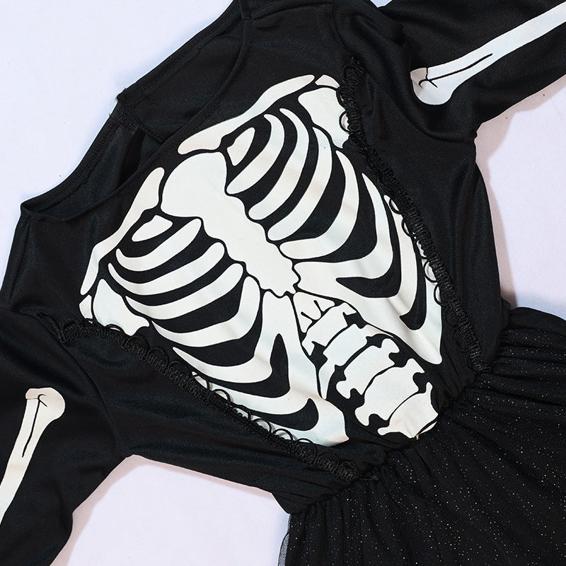 Halloween Women's Glow-in-the-Dark Grim Reaper Skeleton Costume for Girls, Halloween Party Cosplay Outfit