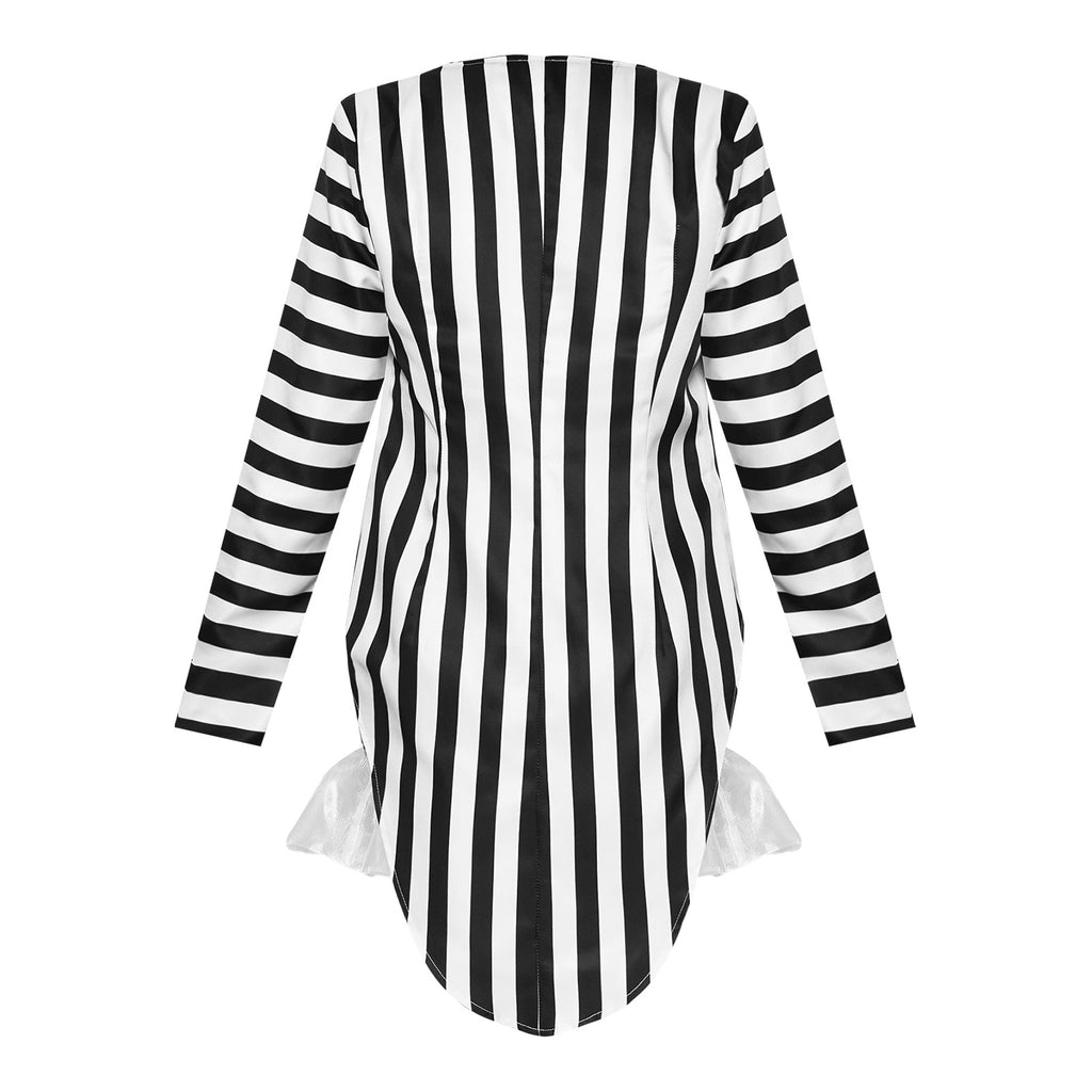 Halloween Beetlejuice Cosplay Costume Black and White Stripe Dress for Stage Performance