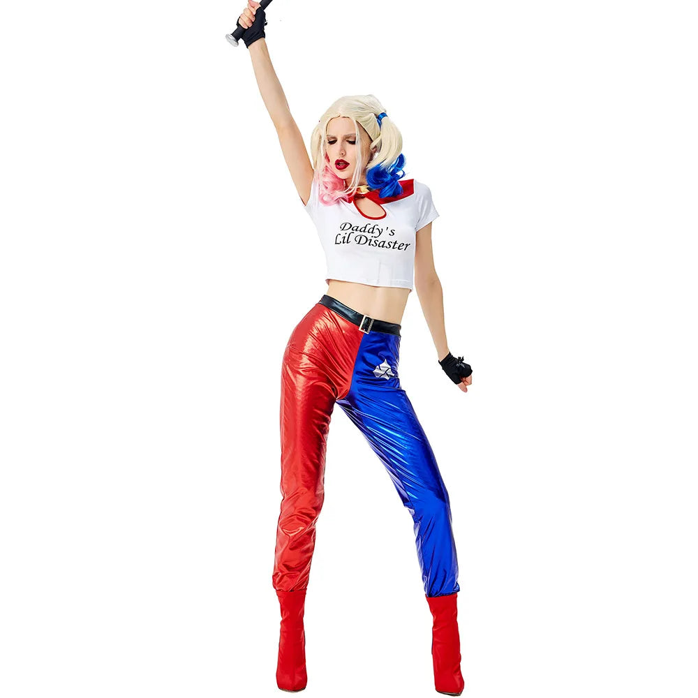 Girls Suicide Harley Cosplay Costumes Joker Squad Quinn Clown Jacket Pants Sets Christmas Halloween Party Fancy Dress  for Women
