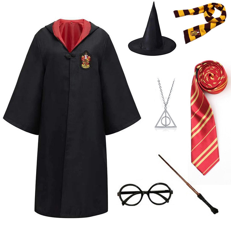 Slytherin Halloween Cosplay Costume  Adult Cloak Robe Tie Scarf Magic Wand Children Suits Cosplay Clothes Accessories