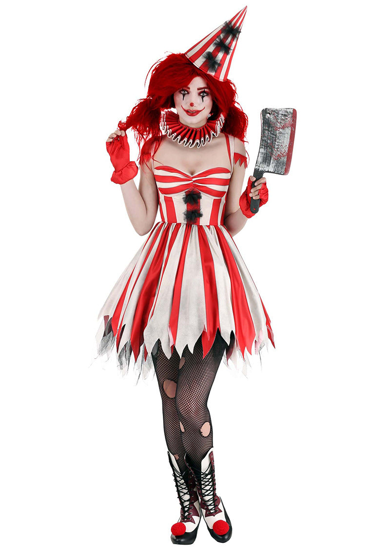 Halloween Adult Clown Costume Circus Psycho Clown Dress Cosplay European and American Style Performance Costume