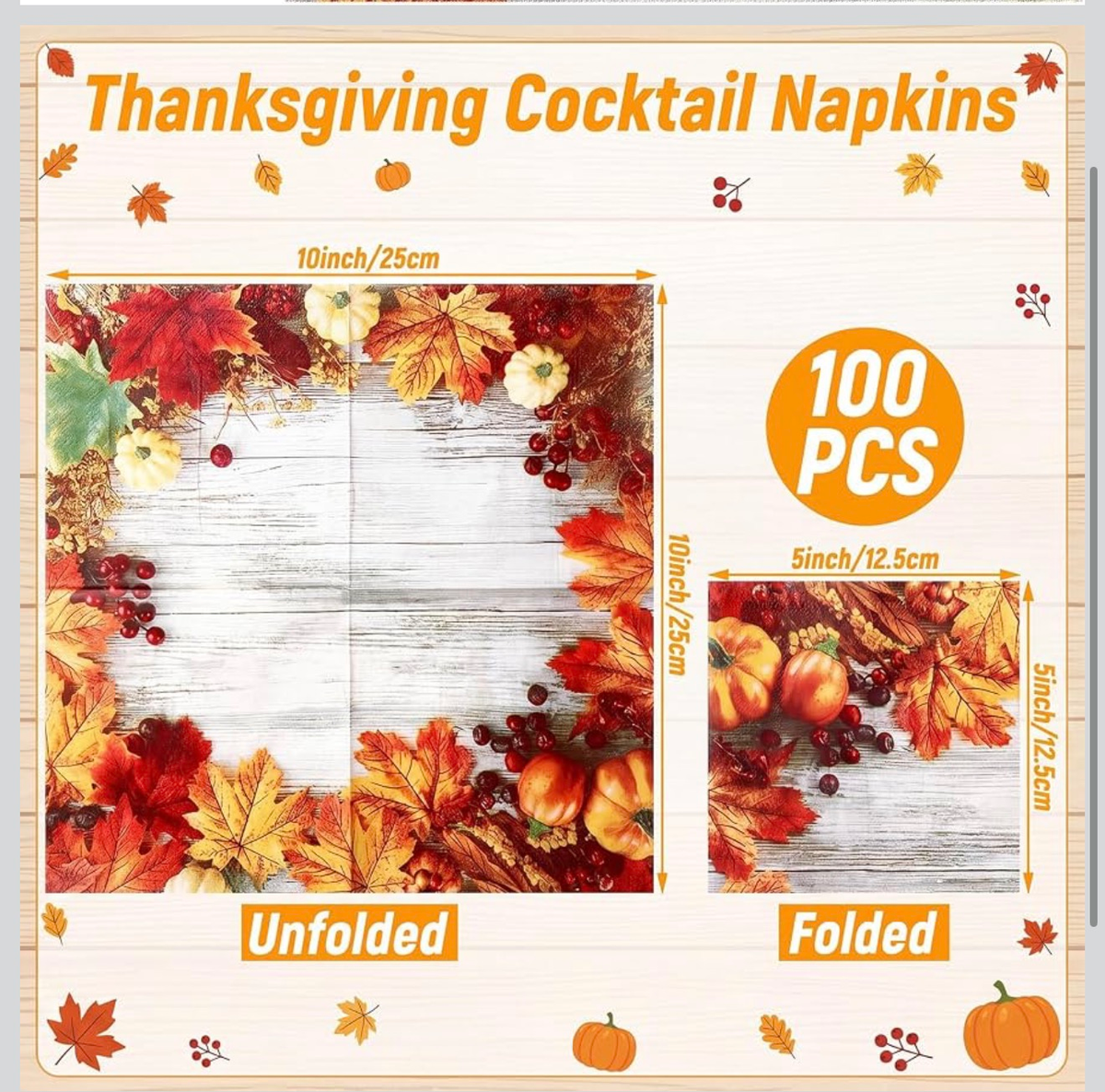 Thanksgiving Paper Napkin Set 200 Count Cocktail and Guest Towel Pumpkin Fall