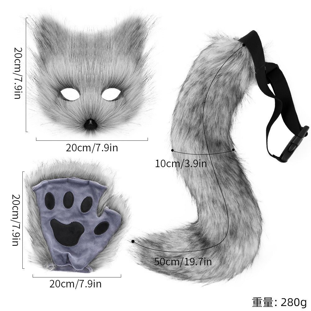 Halloween suit simulation fox mask gloves plush fox tail handmade animal tail cos prop accessories