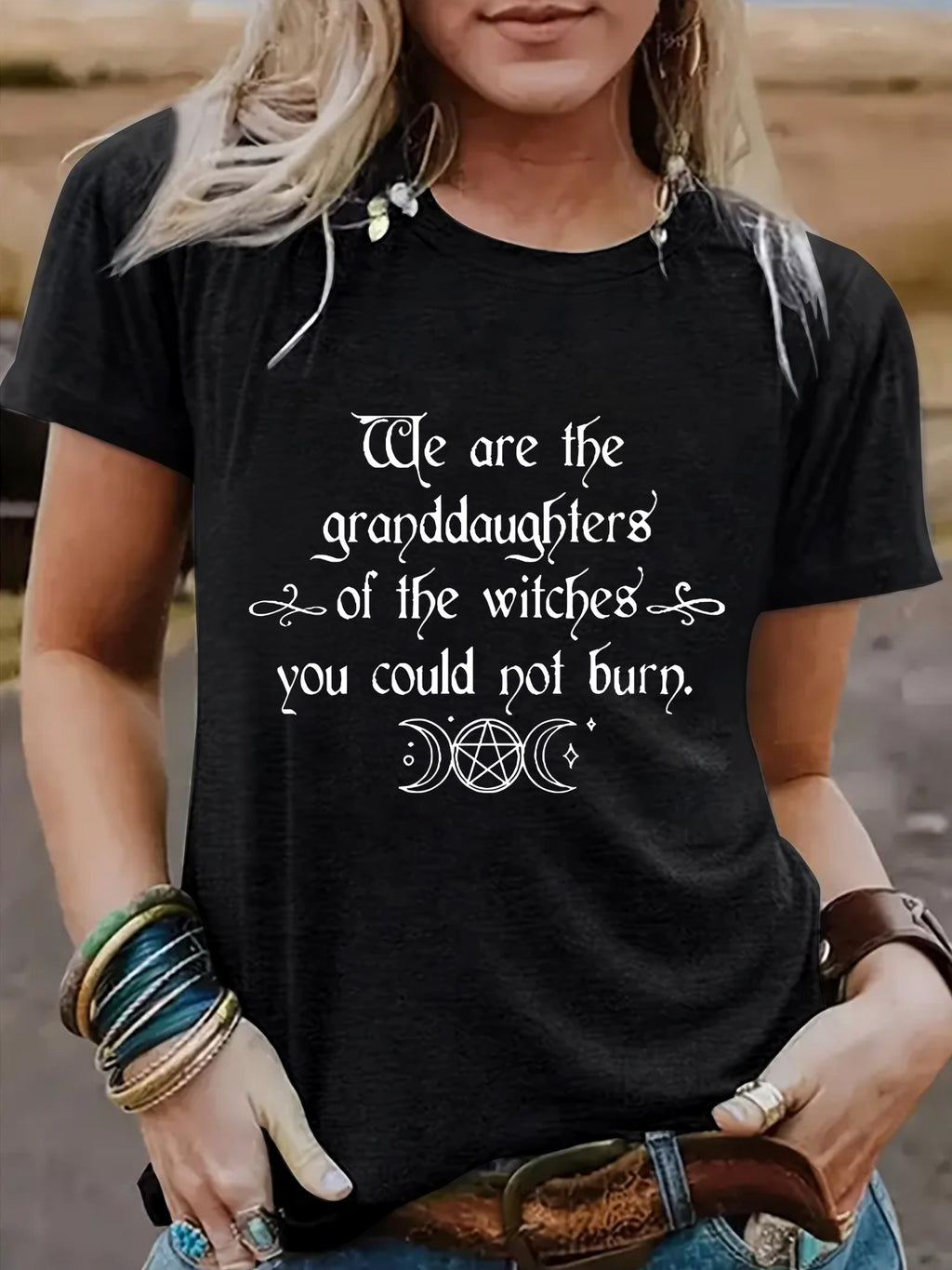 Halloween Slogan & Motto Graphic Round-Neck Short Sleeve