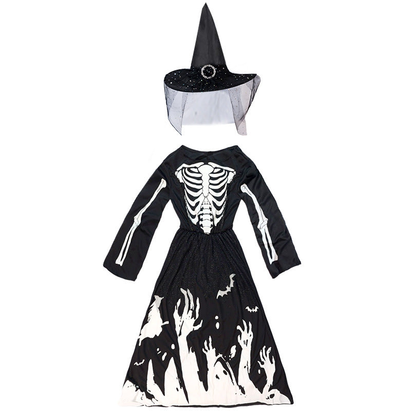 Halloween Women's Glow-in-the-Dark Grim Reaper Skeleton Costume for Girls, Halloween Party Cosplay Outfit
