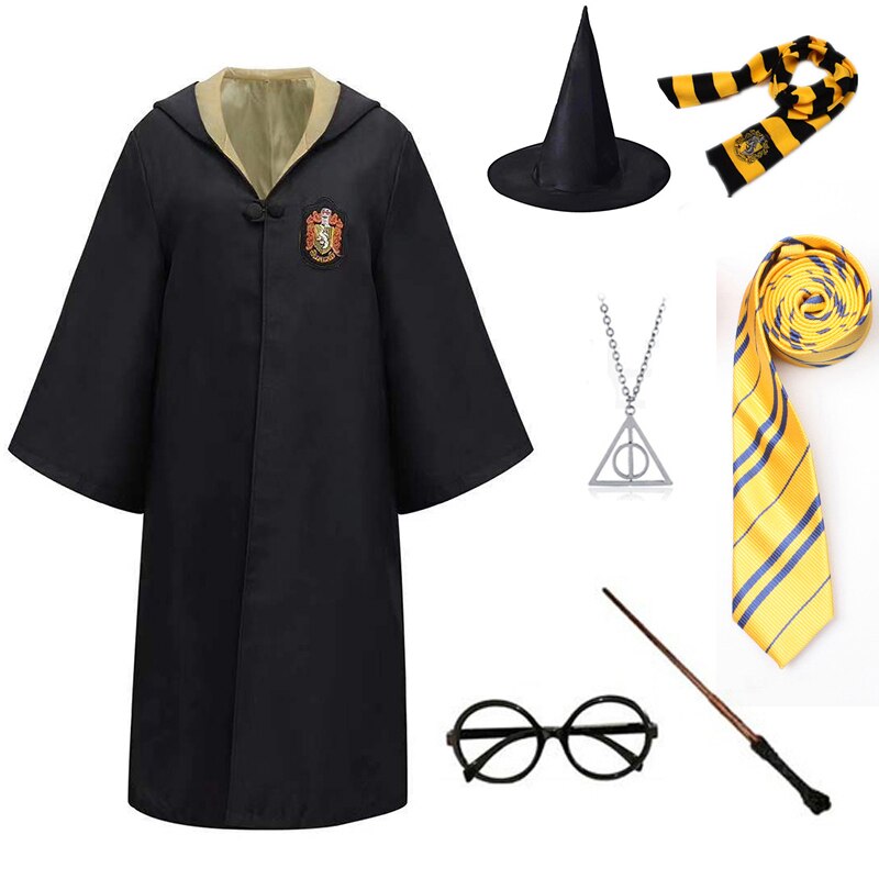 Slytherin Halloween Cosplay Costume  Adult Cloak Robe Tie Scarf Magic Wand Children Suits Cosplay Clothes Accessories