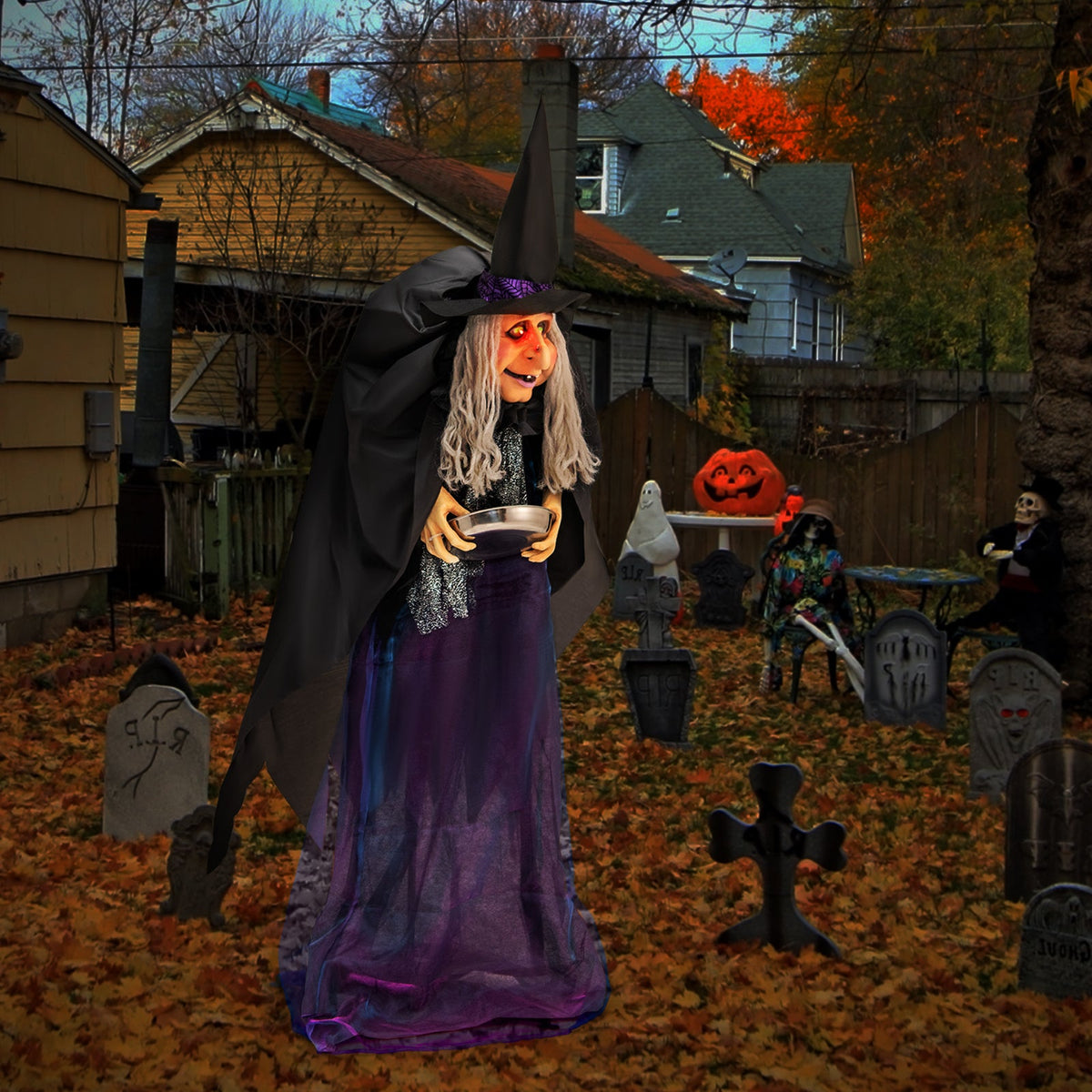 Giant Halloween Witch Decoration with LED Lights Widened Base Sound