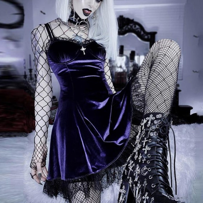 Gothic Velvet Cross A-Line Dress