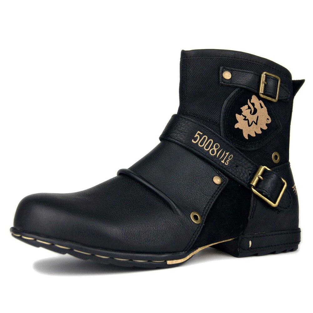 Men’s Retro Leather Punk Moto Boots – OS-5008-1