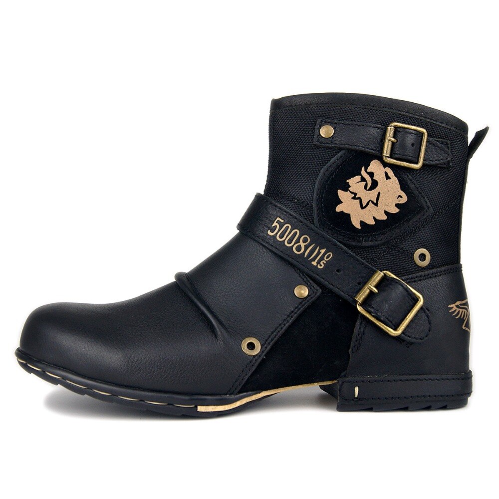 Men’s Retro Leather Punk Moto Boots – OS-5008-1