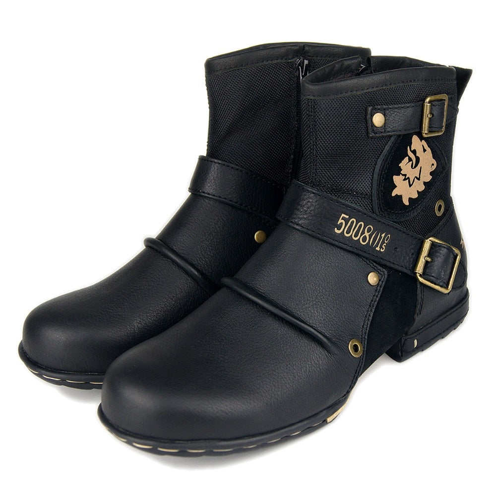 Men’s Retro Leather Punk Moto Boots – OS-5008-1