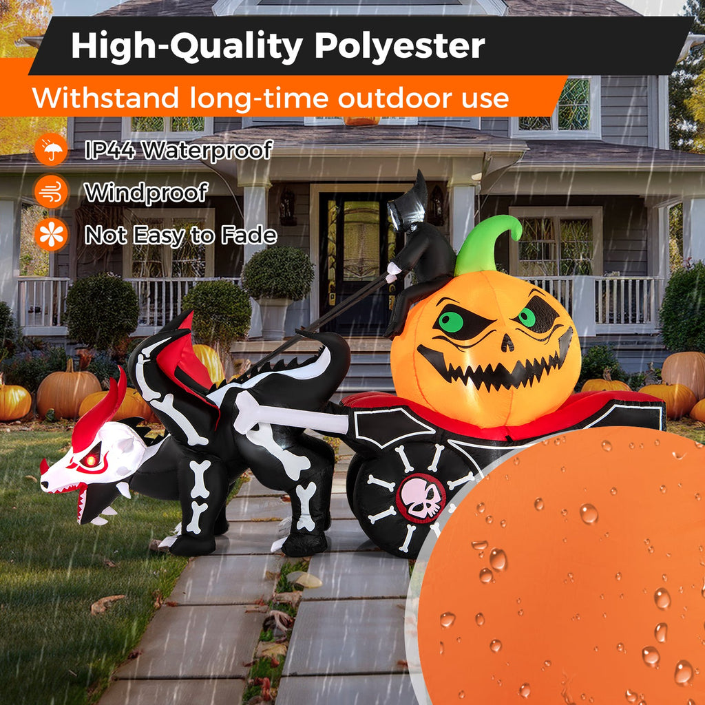 Halloween Inflatable LED Lighted Carriage with Pumpkin and Skeleton Dragon
