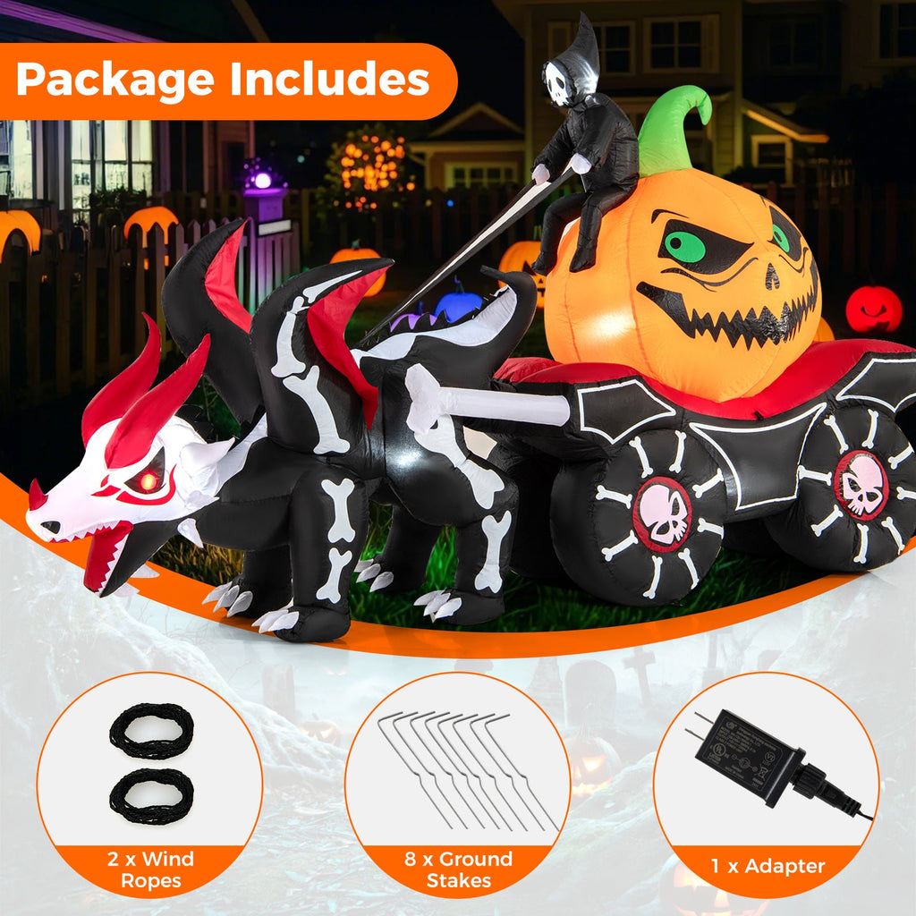 Halloween Inflatable LED Lighted Carriage with Pumpkin and Skeleton Dragon