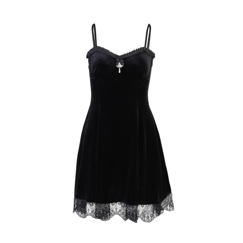 Gothic Velvet Cross A-Line Dress