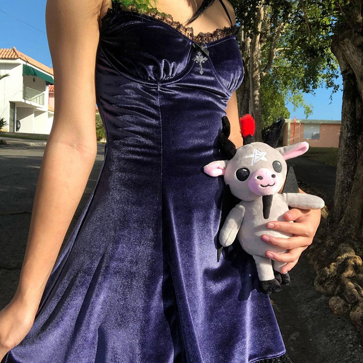 Gothic Velvet Cross A-Line Dress