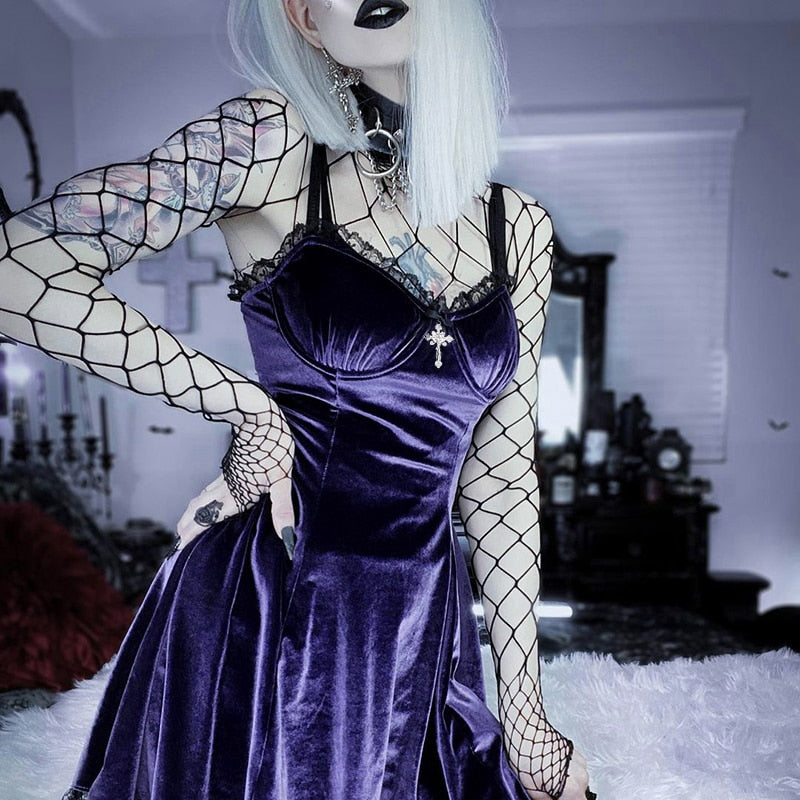 Gothic Velvet Cross A-Line Dress