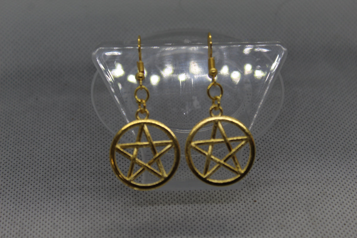 Gold Pentacle Drop Earrings Jewelry Spooky Halloween Witchy