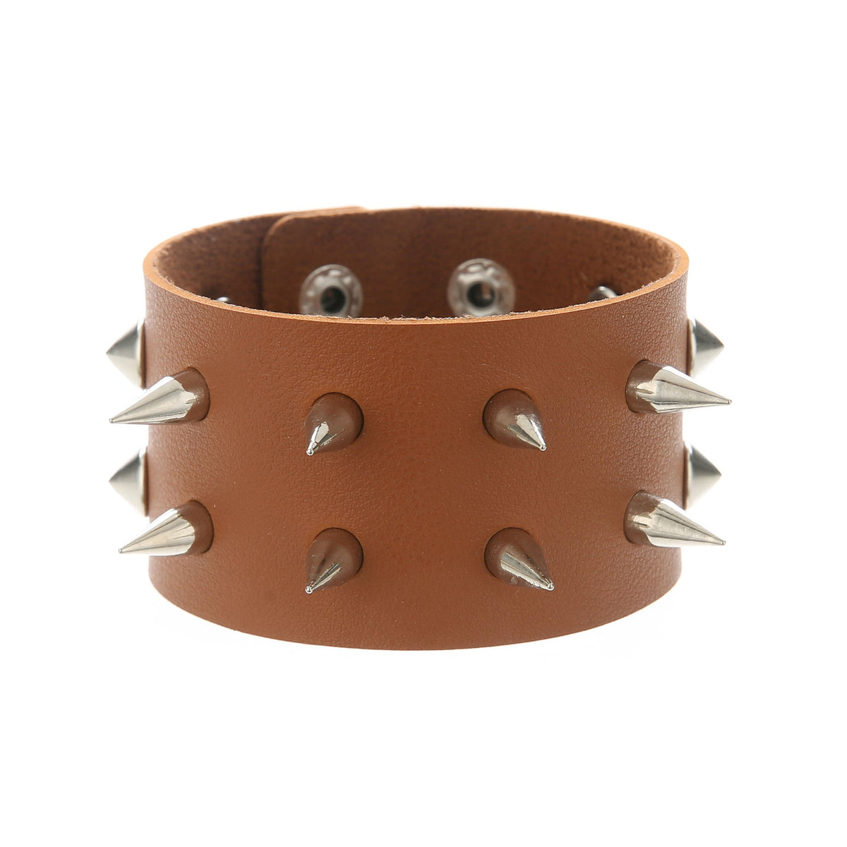 Double-Row Spiked Leather Punk Bracelet