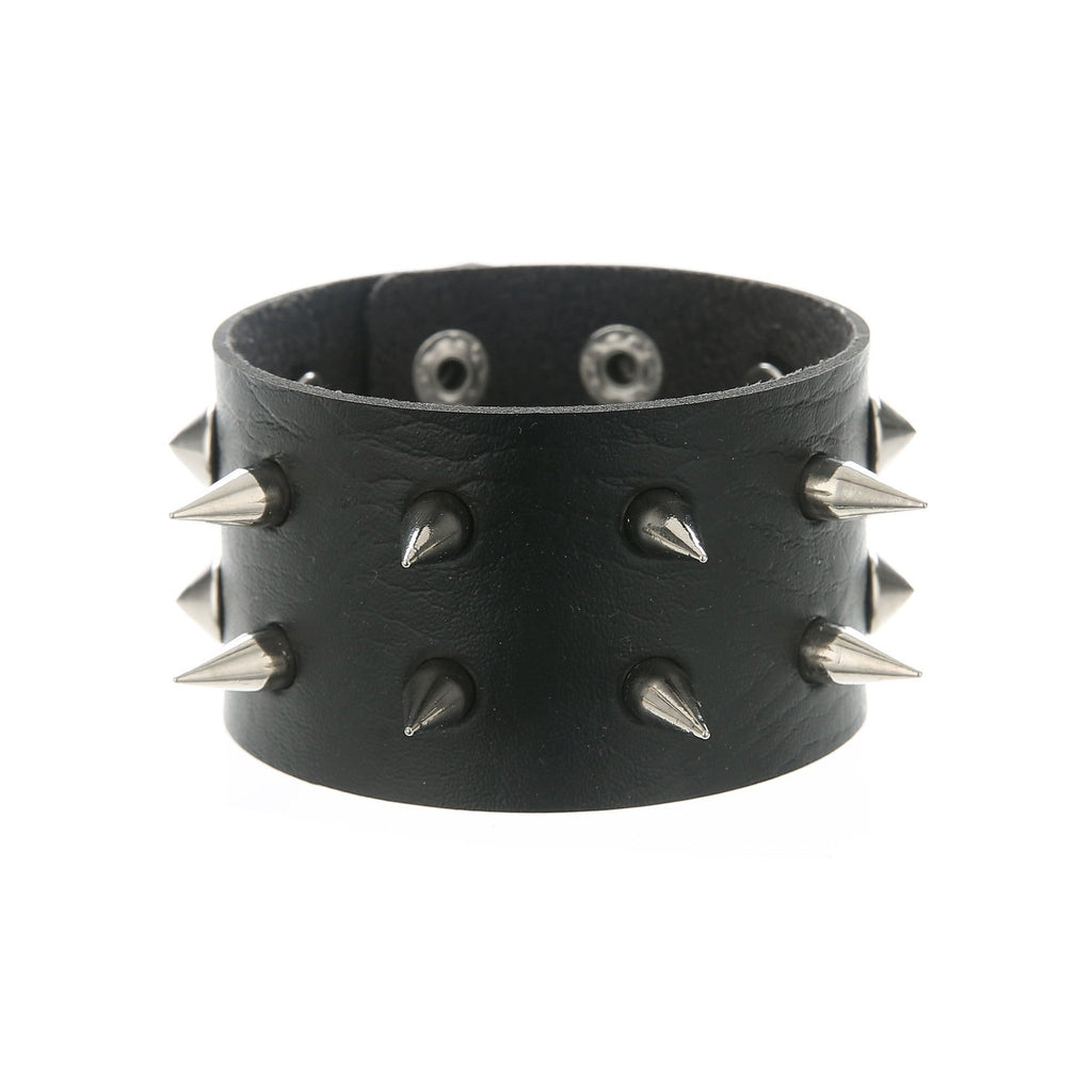 Double-Row Spiked Leather Punk Bracelet