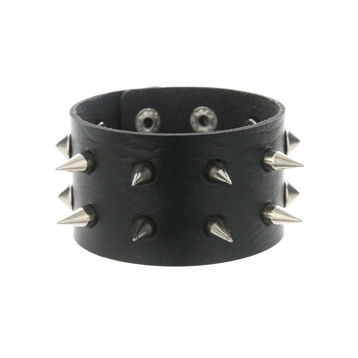 Double-Row Spiked Leather Punk Bracelet