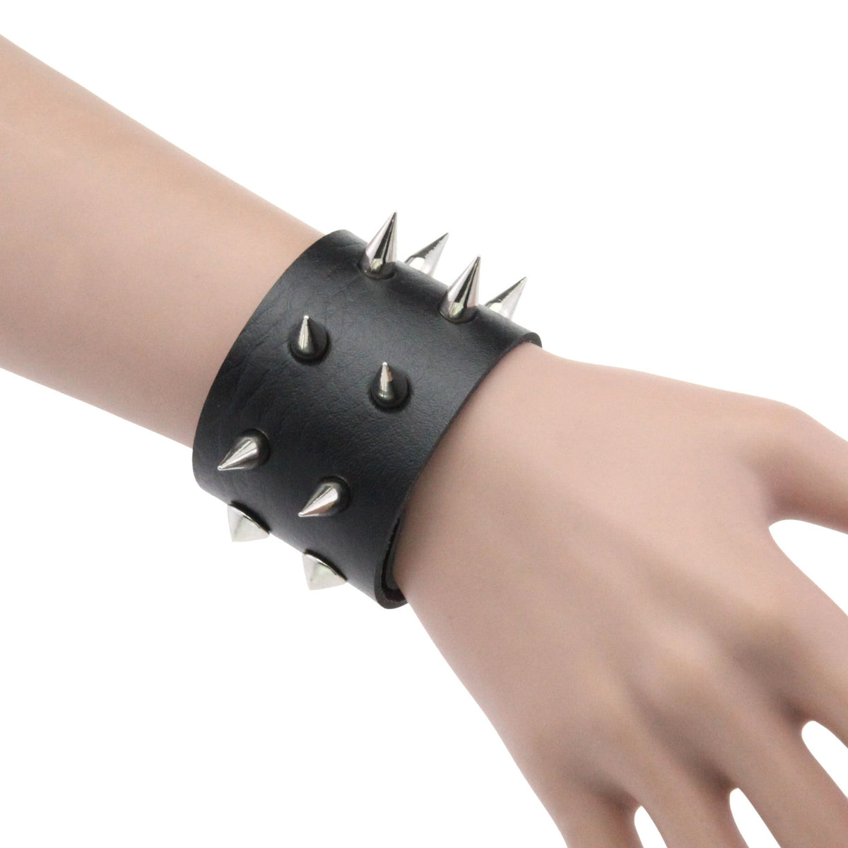 Double-Row Spiked Leather Punk Bracelet