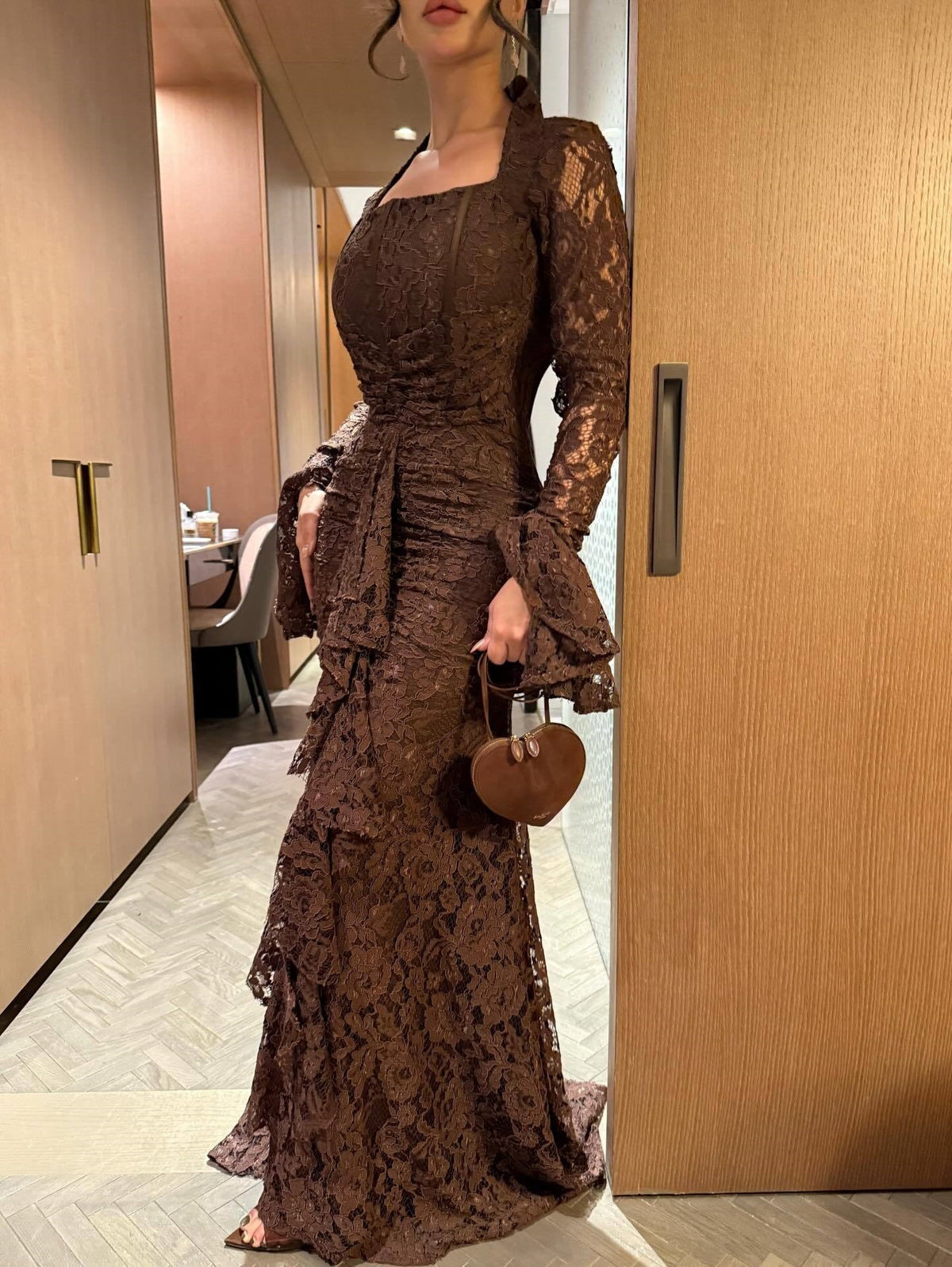 Autumn Women Clothing Elegant Lace Swing Evening Dress