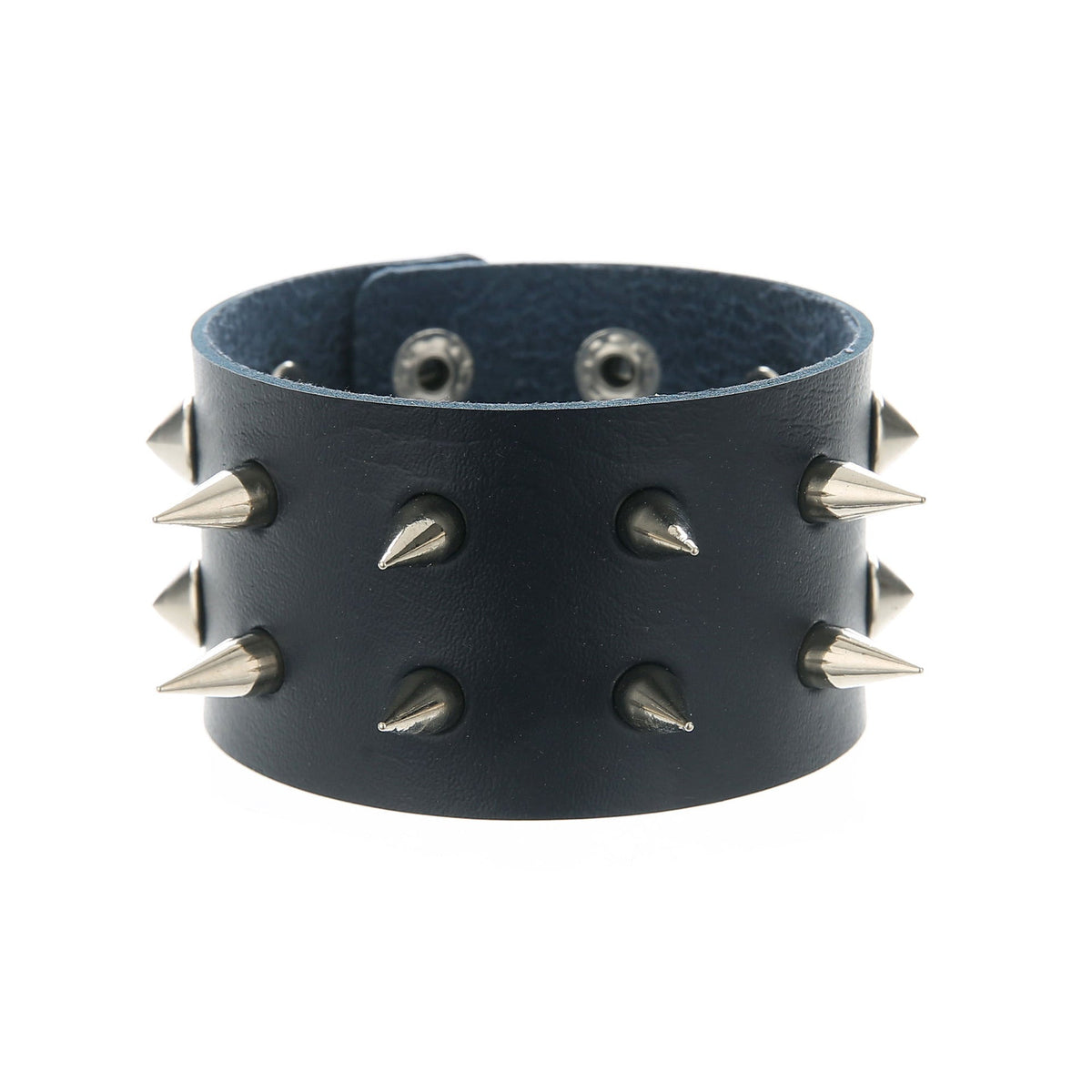Double-Row Spiked Leather Punk Bracelet