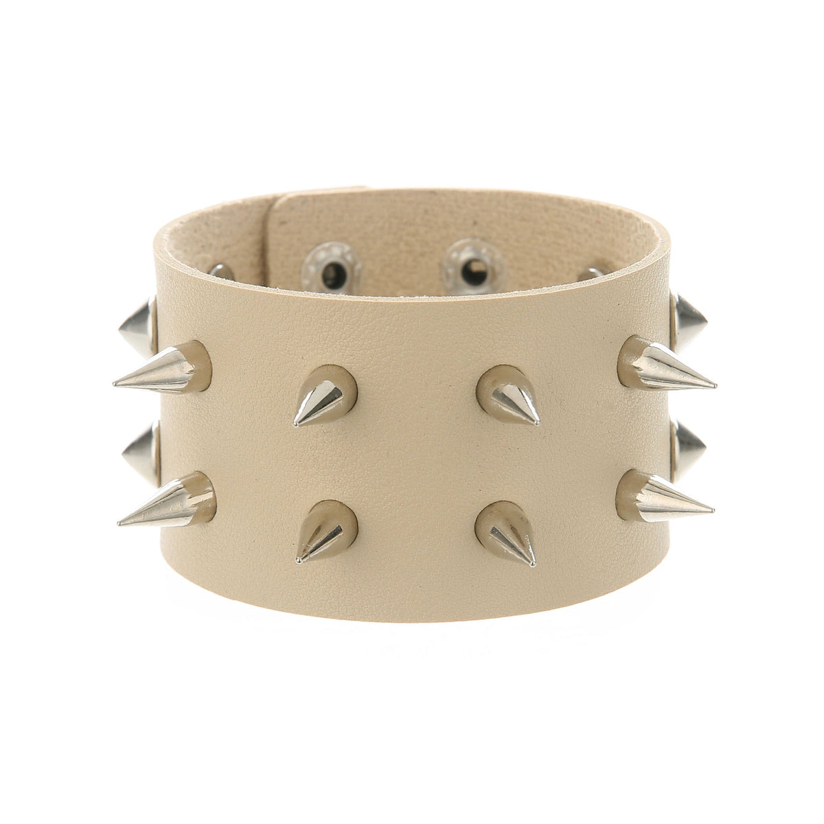 Double-Row Spiked Leather Punk Bracelet