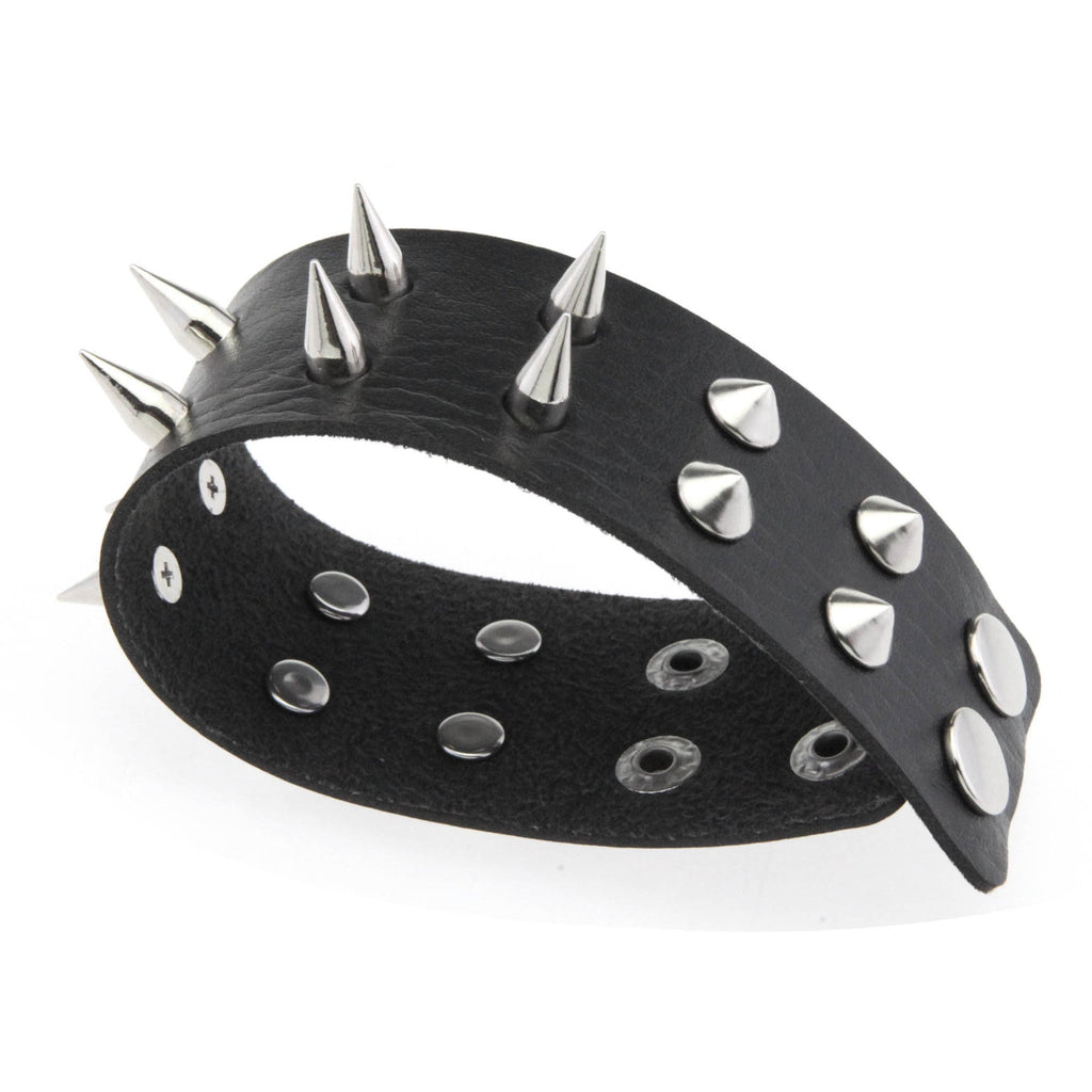 Double-Row Spiked Leather Punk Bracelet