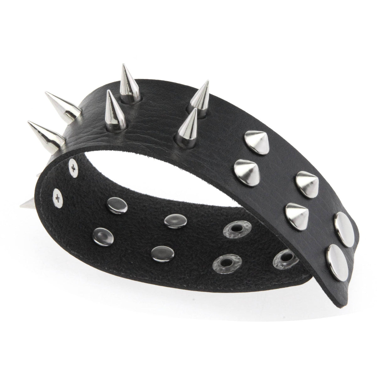 Double-Row Spiked Leather Punk Bracelet