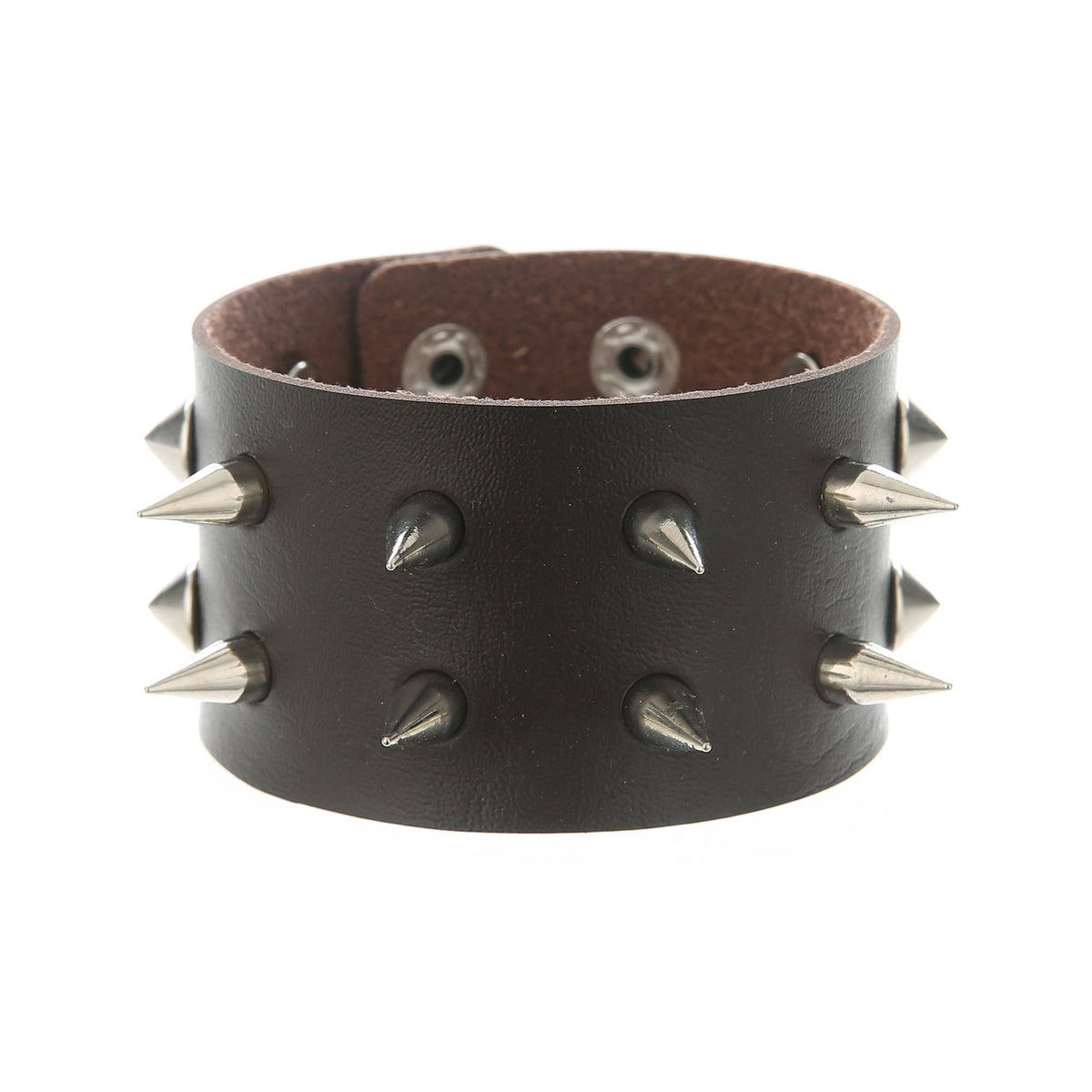 Double-Row Spiked Leather Punk Bracelet