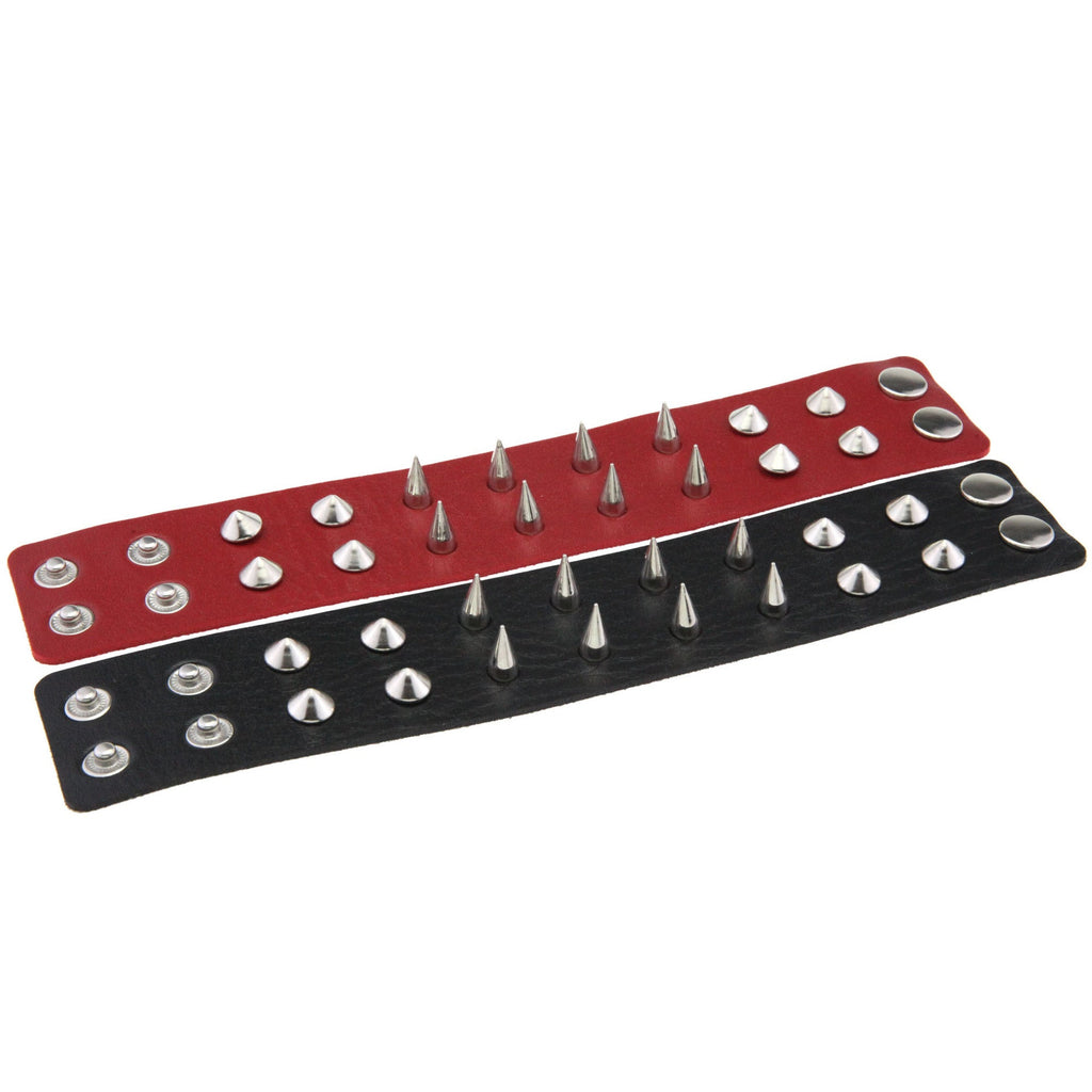 Double-Row Spiked Leather Punk Bracelet