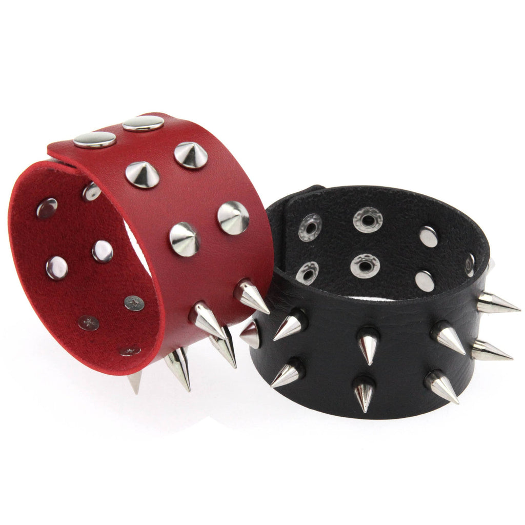 Double-Row Spiked Leather Punk Bracelet