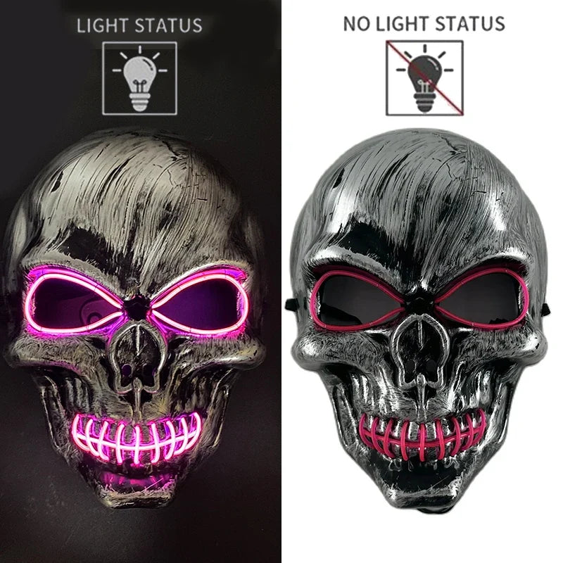 Evil Skull Mask Halloween Carnival Masquerade Haunted House Scary Decoration Cosplay Skeleton Scary Theme Party Light Up Mask