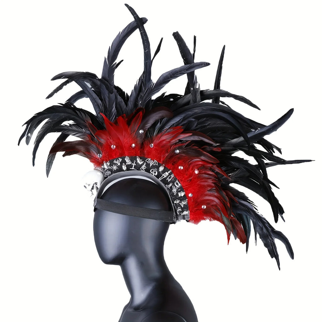 Punk Rock Rhinestone Feather Headdress