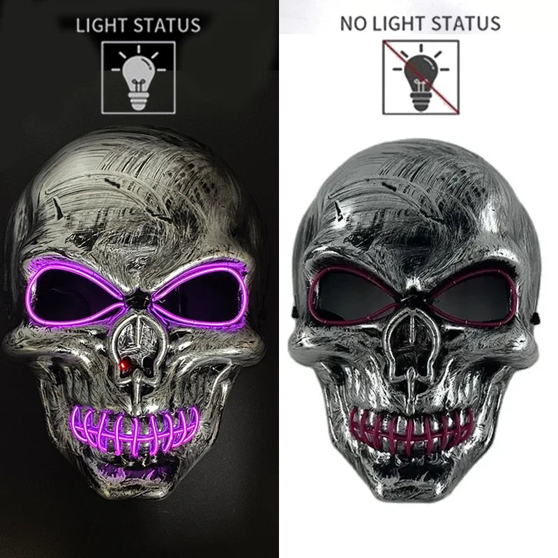 Evil Skull Mask Halloween Carnival Masquerade Haunted House Scary Decoration Cosplay Skeleton Scary Theme Party Light Up Mask