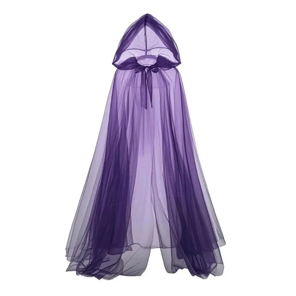 Halloween Ghost Cosplay Costume Cloak Adult Hooded Lace-up Full-Length Sheer Cape with Oversized Hood