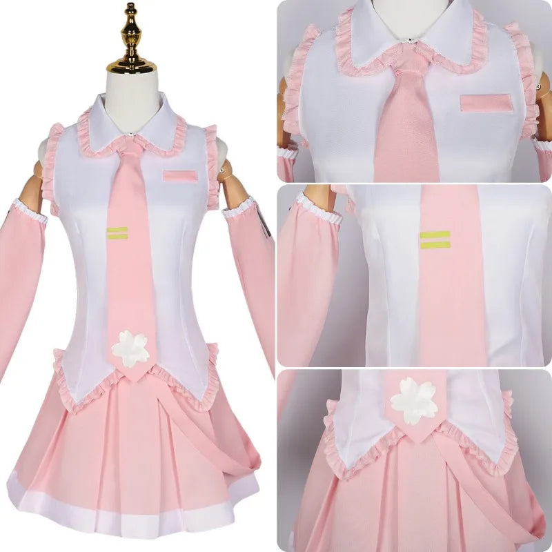 Miku Cosplay Costume Green Ponytail Wig Anime Virtual Singer Role Playing Uniform Girl Party Comic Con Outfits Tops Skirt Props