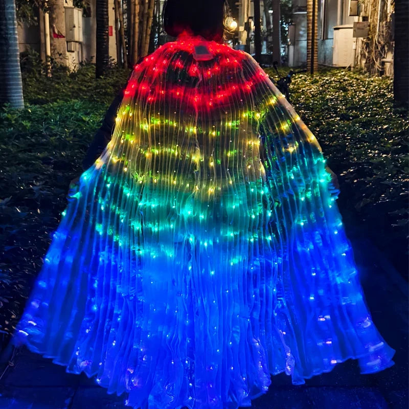 Belly Dance Colorful Butterfly Wings Cape Rave Costume LED Angel Wings for Women Halloween Christmas Light Up Stage Wear