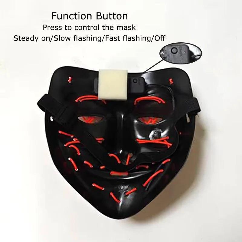 Wireless LED Purge Mask Neon Glow In Dark Scary Grimace Full Face Mask Cosplay Rave Bar Club Masquerade Carnival Party Decor