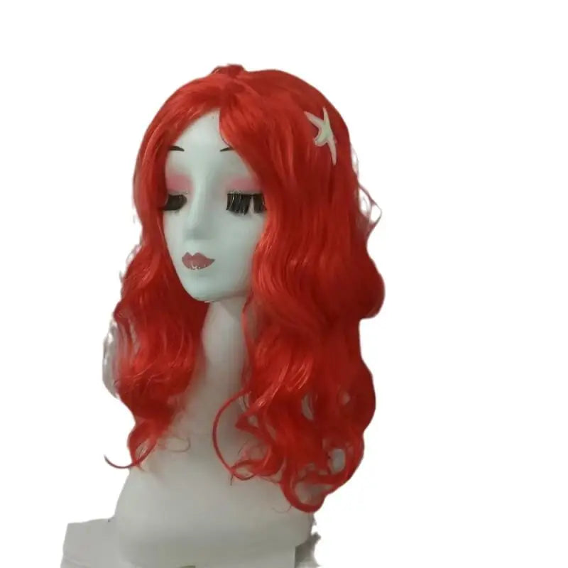 Long Red Curly Mermaid Cosplay Wig with Starfish Accessories
