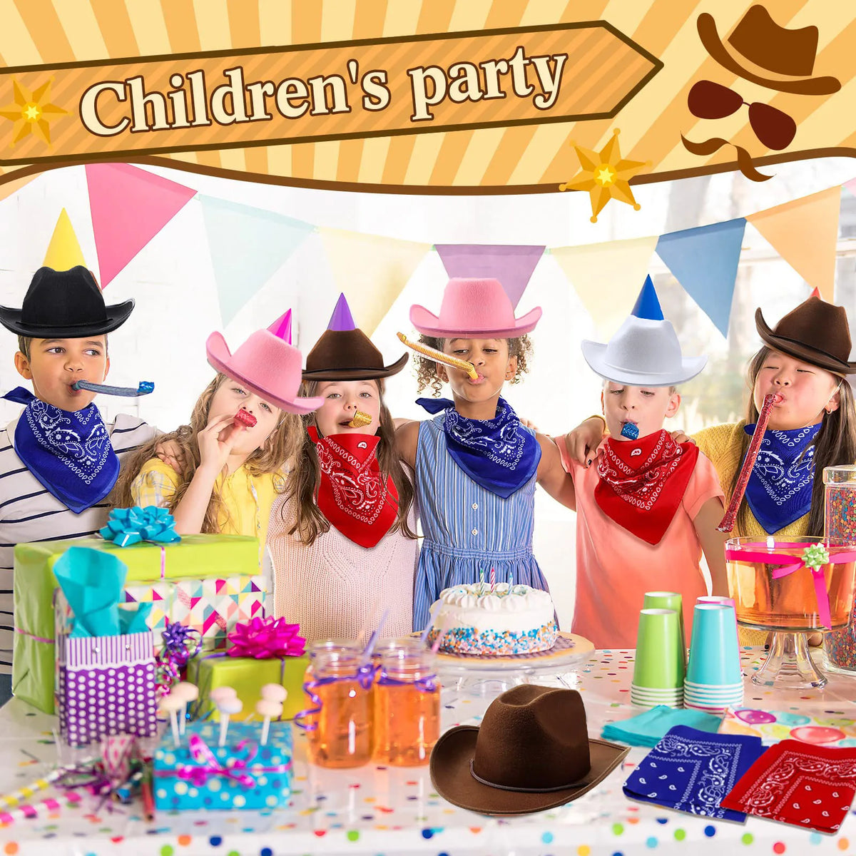 Kids’ Western Cowboy Hat & Bandana Party Sets