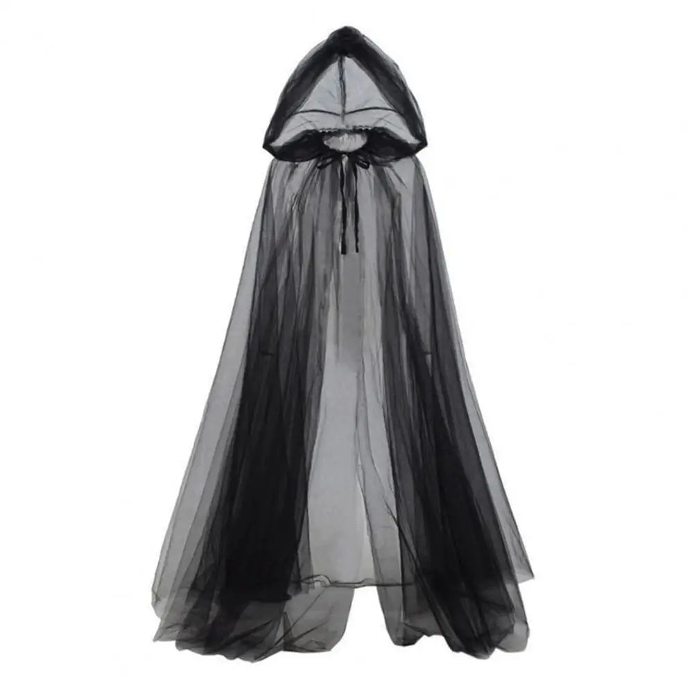 Halloween Ghost Cosplay Costume Cloak Adult Hooded Lace-up Full-Length Sheer Cape with Oversized Hood