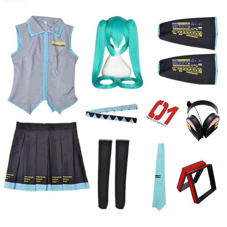 Miku Cosplay Costume Green Ponytail Wig Anime Virtual Singer Role Playing Uniform Girl Party Comic Con Outfits Tops Skirt Props