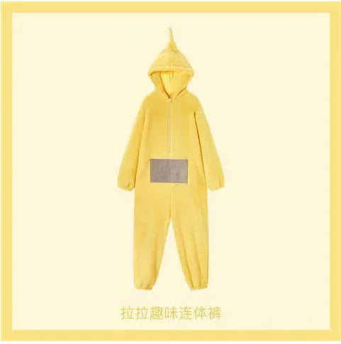 Adult Kids Teletubbies Costumes Soft Long Sleeves Piece Pajamas Costume Lala Home Clothes Cosplay Adult Unisex Party Wear