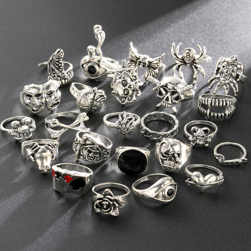 24-Piece Gothic Punk Ring Set