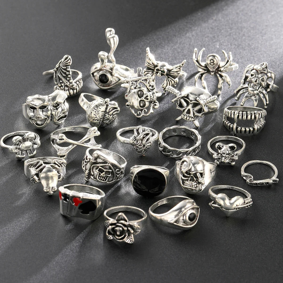 24-Piece Gothic Punk Ring Set