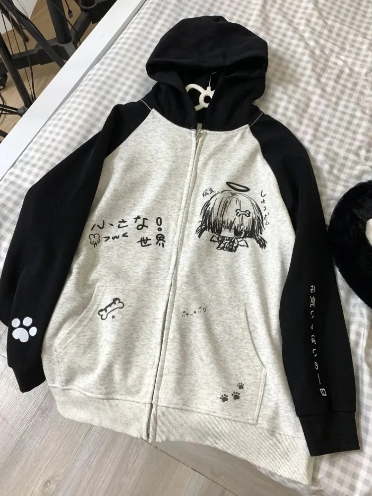 Zip Up Hoodie Cartoon Japanese – Grunge Anime Y2K Streetwear