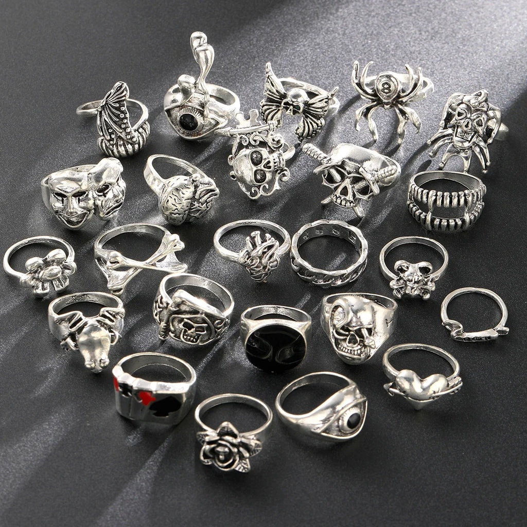 24-Piece Gothic Punk Ring Set